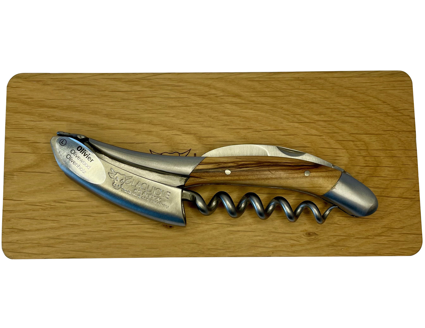 Laguiole en Aubrac 2-Piece Sommelier Waiter's Corkscrew and Handcrafted Plate Multipurpose Knife with Olivewood Handle Set