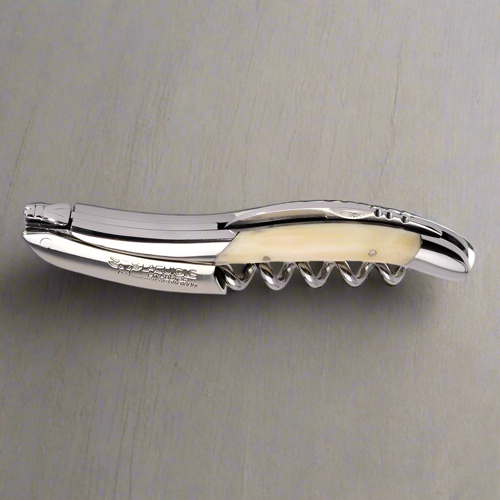 Handcrafted Sommelier Waiter's Corkscrew with Zebu Bone Handle, Polished Bolster by Laguiole en Aubrac
