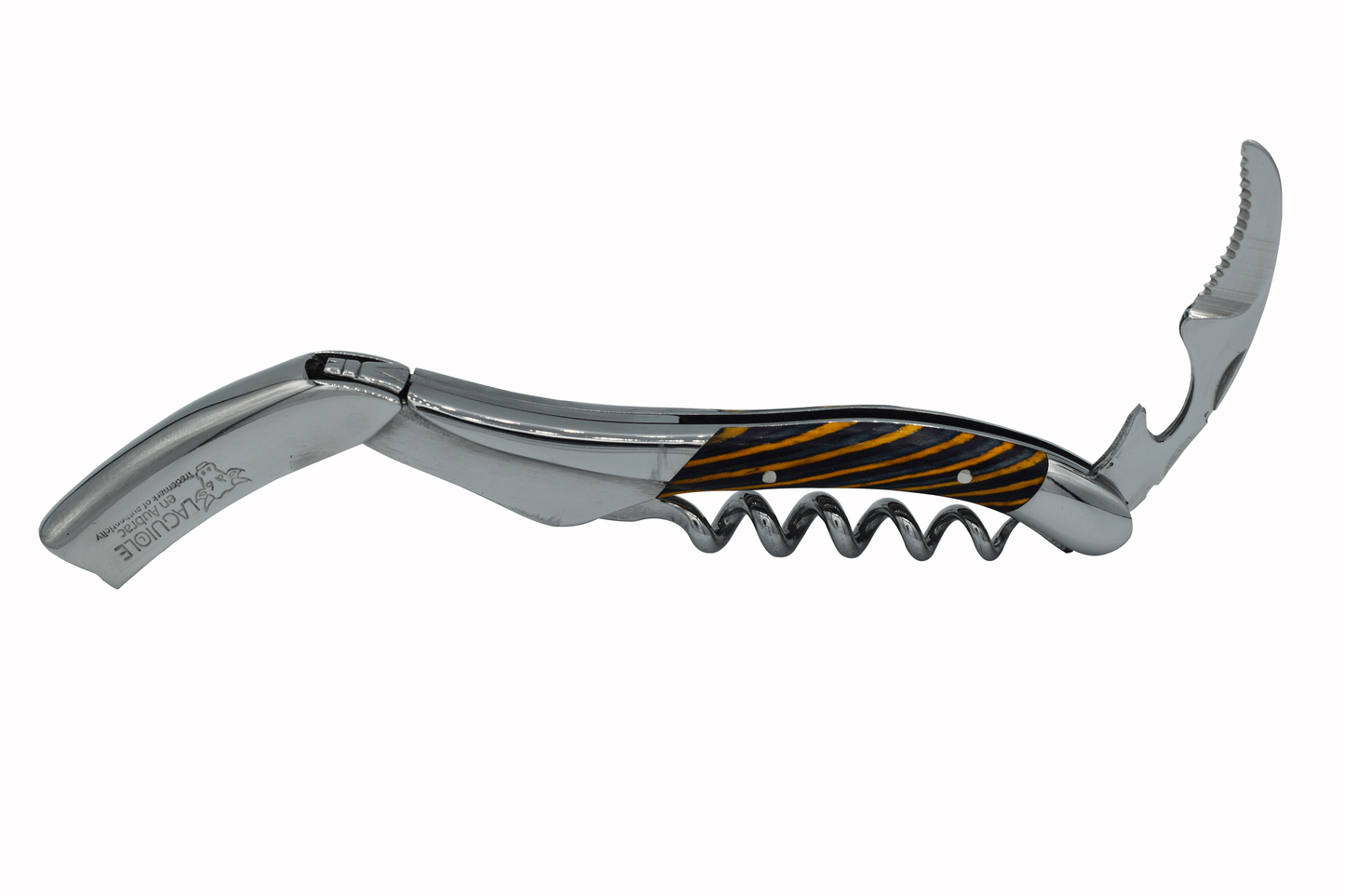 Handcrafted Sommelier Waiter's Corkscrew with Samba Wood & Yellow Veins Handle, Polished Bolster by Laguiole en Aubrac
