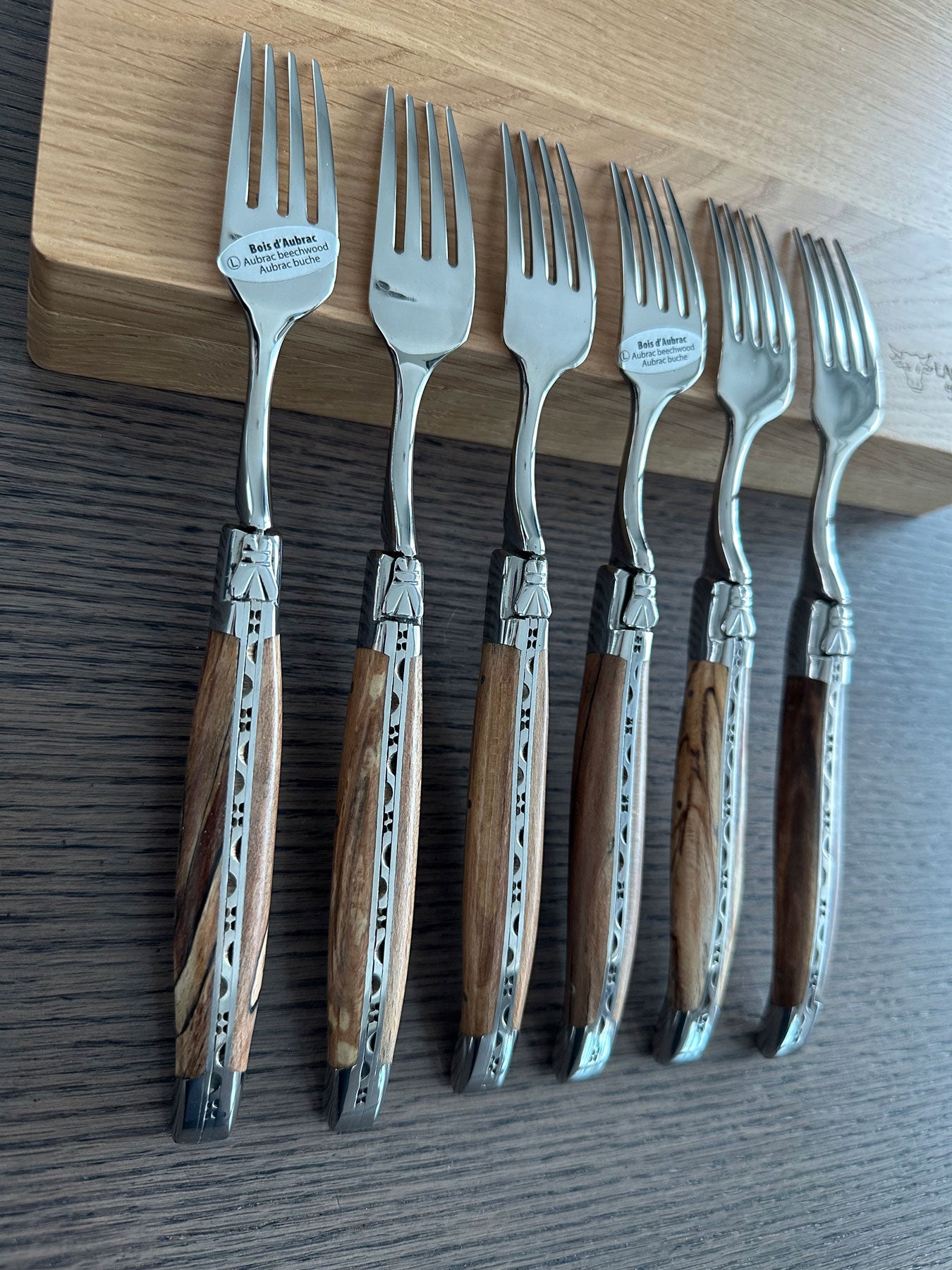 Laguiole en Aubrac Handcrafted 6-Piece Dinner Fork Set with Aubrac Wood Handles, Polished Finish