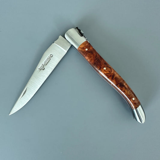Laguiole en Aubrac Belle Pièce Double Plated Knife Amboyna Handle, 4.7"