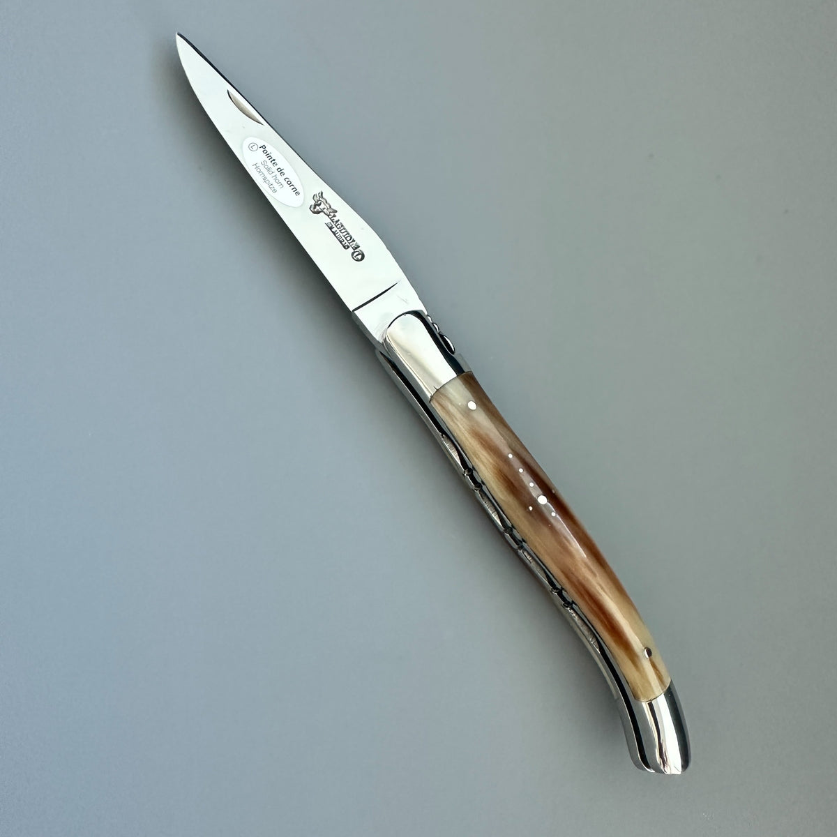 Laguiole en Aubrac Double-Plated Folding Knife — Solid Horn Handle, Blonde
