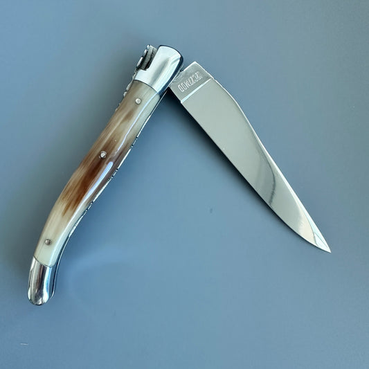 Laguiole en Aubrac Double-Plated Folding Knife — Solid Horn Handle, Blonde