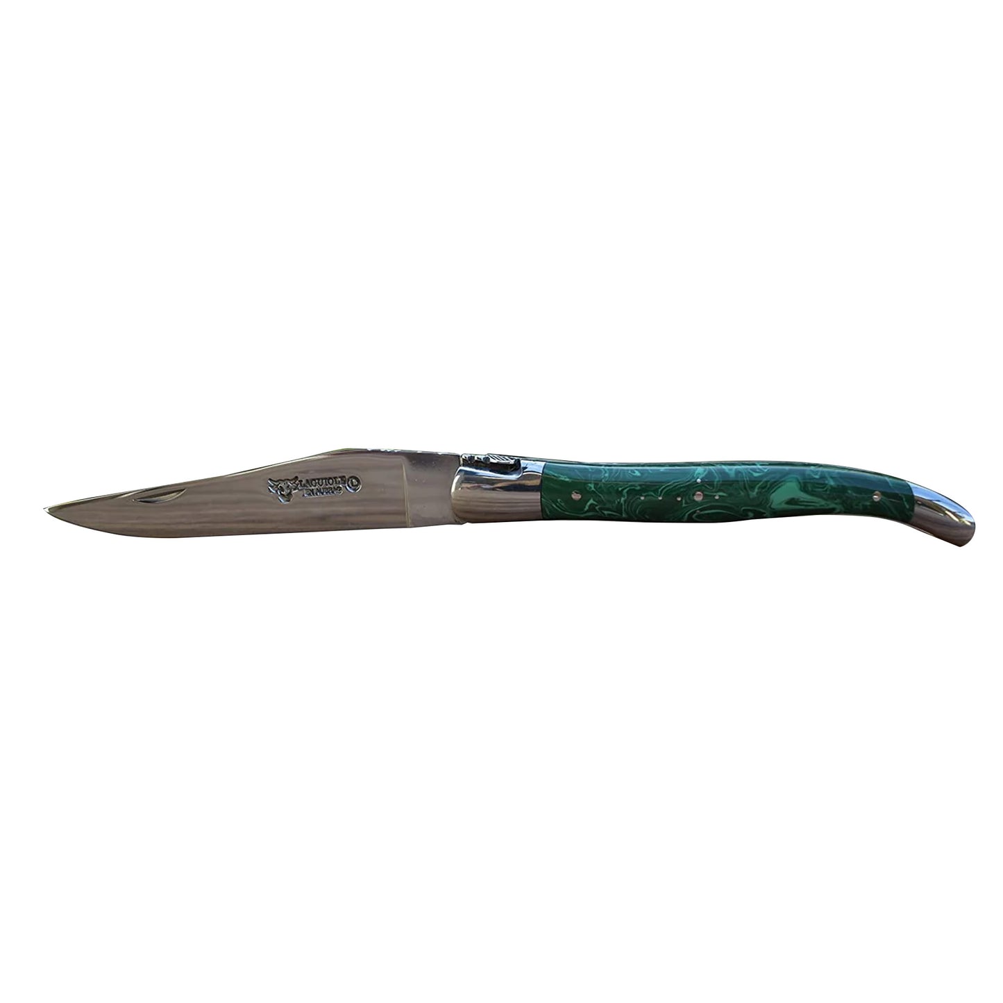 Laguiole en Aubrac Handcrafted Luxury Double Plates Folding Pocket Knife With Malachite Handle, 4.75-Inches - LaguioleEnAubracShop