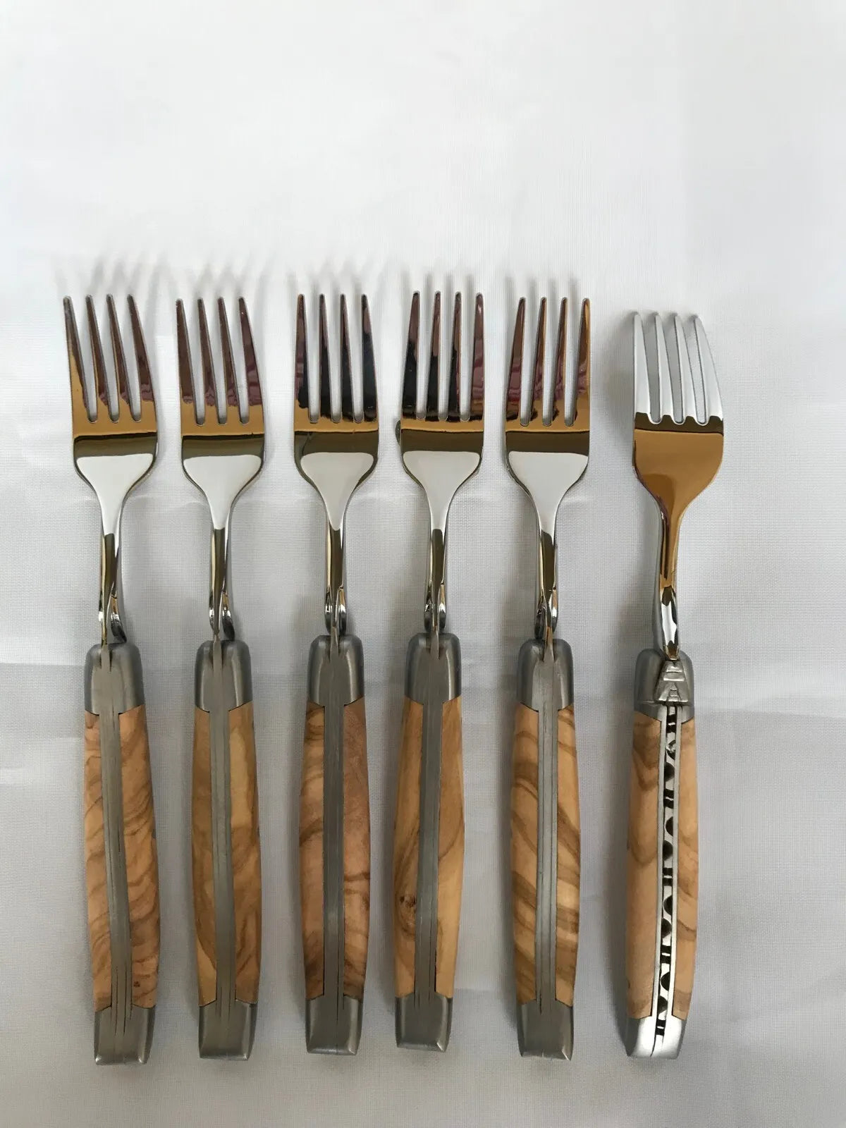 Laguiole en Aubrac Handcrafted 6-Piece Dessert Fork Set with Olivewood Wood Handles