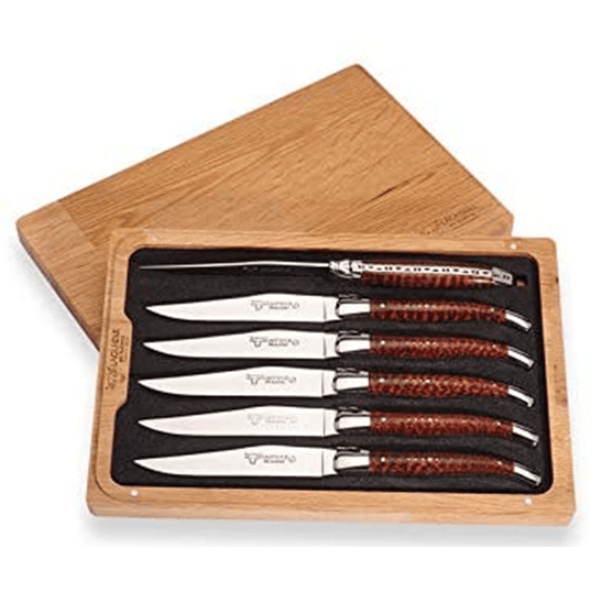 Laguiole en Aubrac Handcrafted Plated 6-Piece Steak Knife Set with Amourette Snakewood Handles - LaguioleEnAubracShop