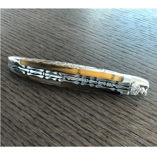 Laguiole en Aubrac Handcrafted Plated Multipurpose Knife, Ram Crust Horn Handle, 4.75 inches - LaguioleEnAubracShop