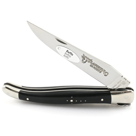 Laguiole en Aubrac Handcrafted Plated Multipurpose Knife, Buffalo Horn Handle, 4.75 inches - LaguioleEnAubracShop