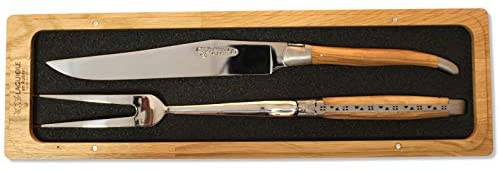 Laguiole en Aubrac Handcrafted Carving Set with Olivewood Handle - LaguioleEnAubracShop