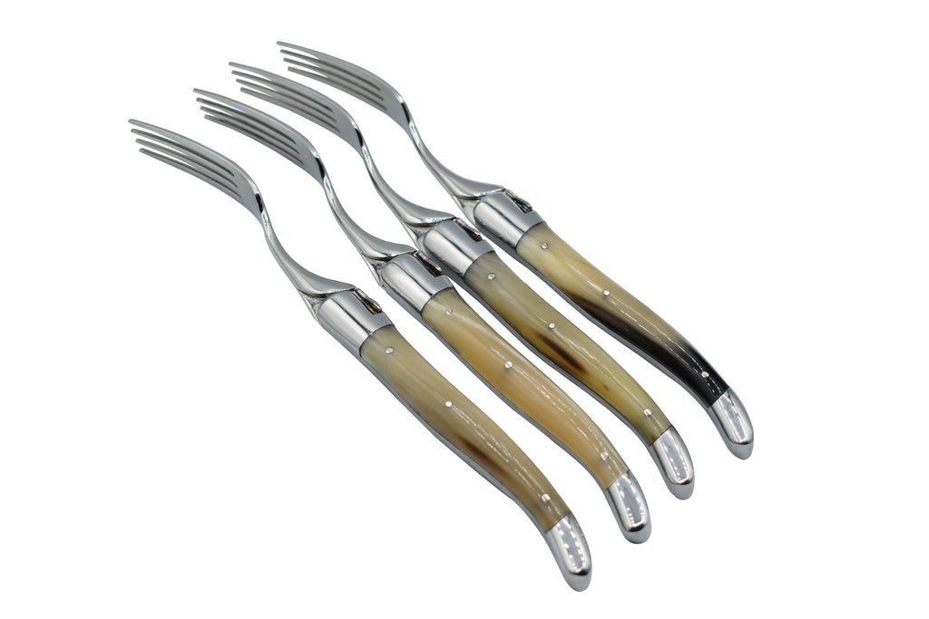 Laguiole en Aubrac Handcrafted Plated 4-Piece Fork Set with Solid Horn Handles - LaguioleEnAubracShop