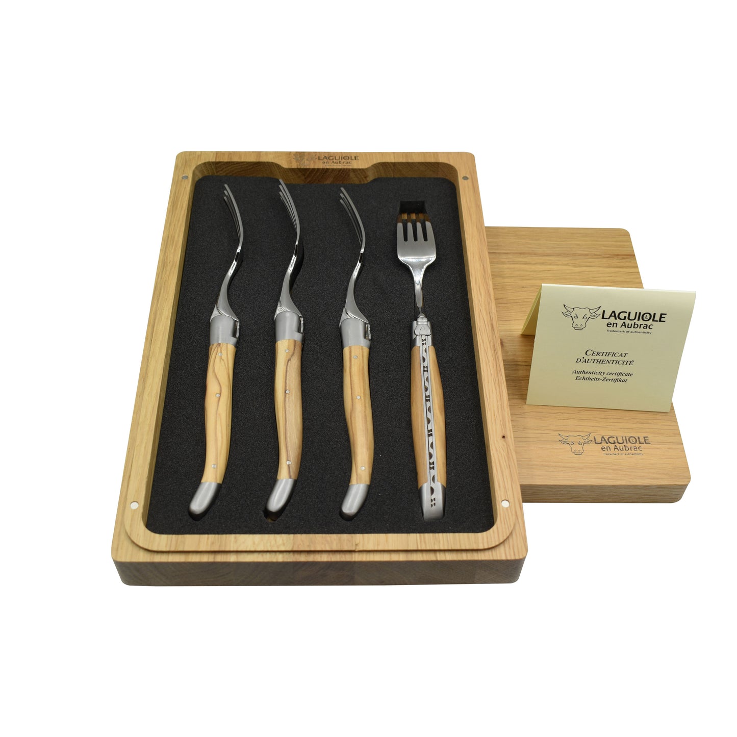 Laguiole en Aubrac Handcrafted Plated 4-Piece Fork Set with Olive Wood Handles - LaguioleEnAubracShop