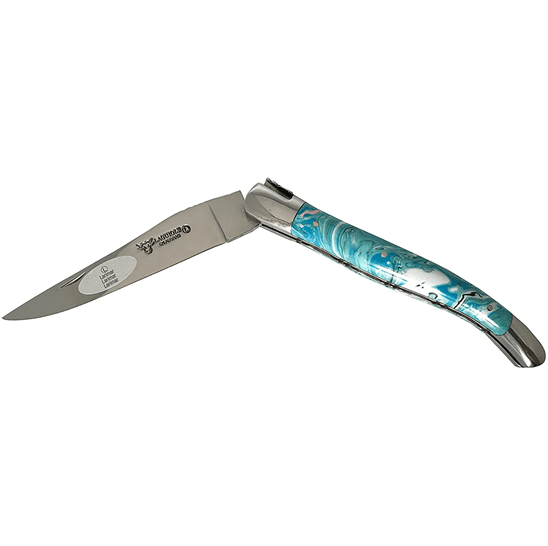 Laguiole en Aubrac Handcrafted Luxury Double Plated Multipurpose Knife with Larimar Handle, 4.75-inches - LaguioleEnAubracShop