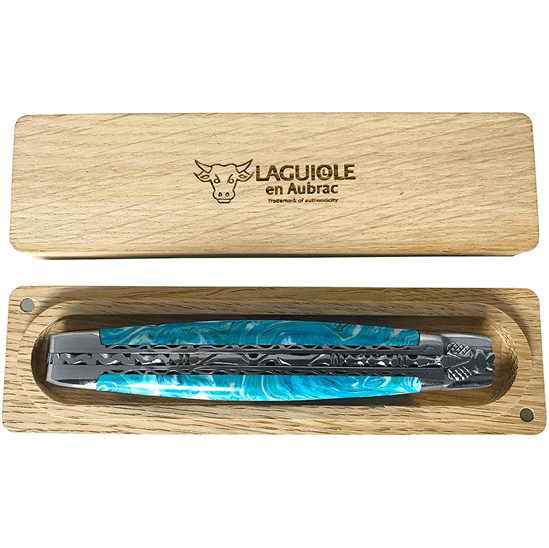 Laguiole en Aubrac Handcrafted Luxury Double Plated Multipurpose Knife with Larimar Handle, 4.75-inches - LaguioleEnAubracShop