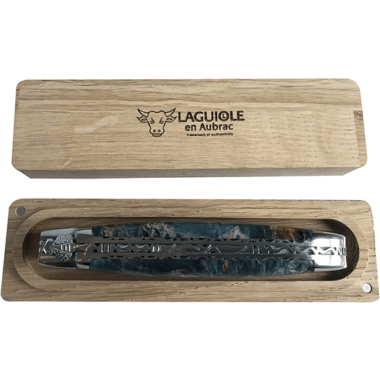 Laguiole en Aubrac Polished Handcrafted Luxury Double Plated Multipurpose Knife with Buckeye Blue Handle, 4.75-inches - LaguioleEnAubracShop