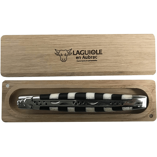 Laguiole en Aubrac Handcrafted Plated Multipurpose Knife, Ebony & Bone Checkerboard Handle Handle, 4.75 inches - LaguioleEnAubracShop