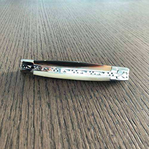 Laguiole en Aubrac Handcrafted Plated Multipurpose Knife with Shiny Bolsters, Solid Horn Handle, 4.33 inches - LaguioleEnAubracShop