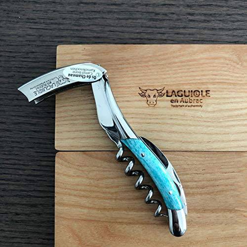 Laguiole en Aubrac Sommelier Waiter's Corkscrew with Light Blue Camel Bone Handle - LaguioleEnAubracShop