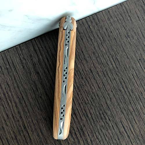 Laguiole en Aubrac Handcrafted Plated Multipurpose Knife, Full Olivewood Handle, 4.75 inches - LaguioleEnAubracShop