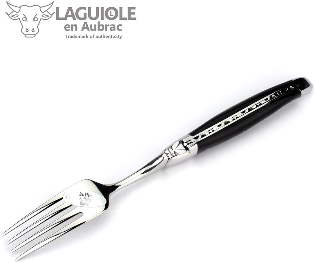 Laguiole en Aubrac Set of 4 Handcrafted French Steak Knives and 4 Forks with Buffalo Horn Handles - LaguioleEnAubracShop