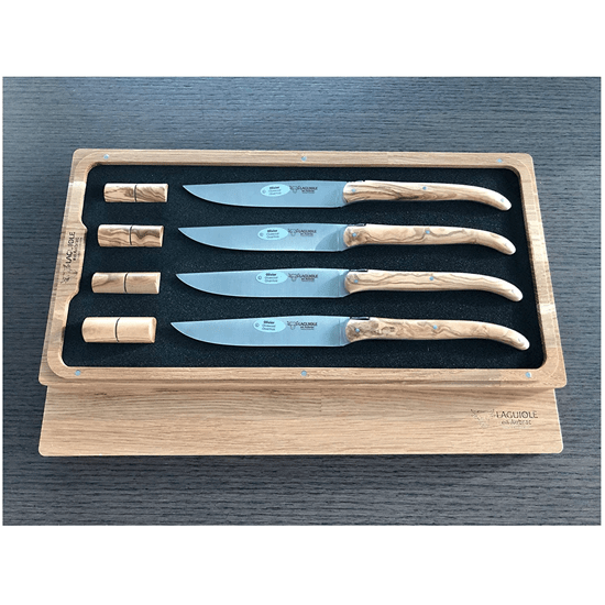 Laguiole en Aubrac Handcrafted 4-Piece Steak Knife Set with Olivewood Handles - LaguioleEnAubracShop