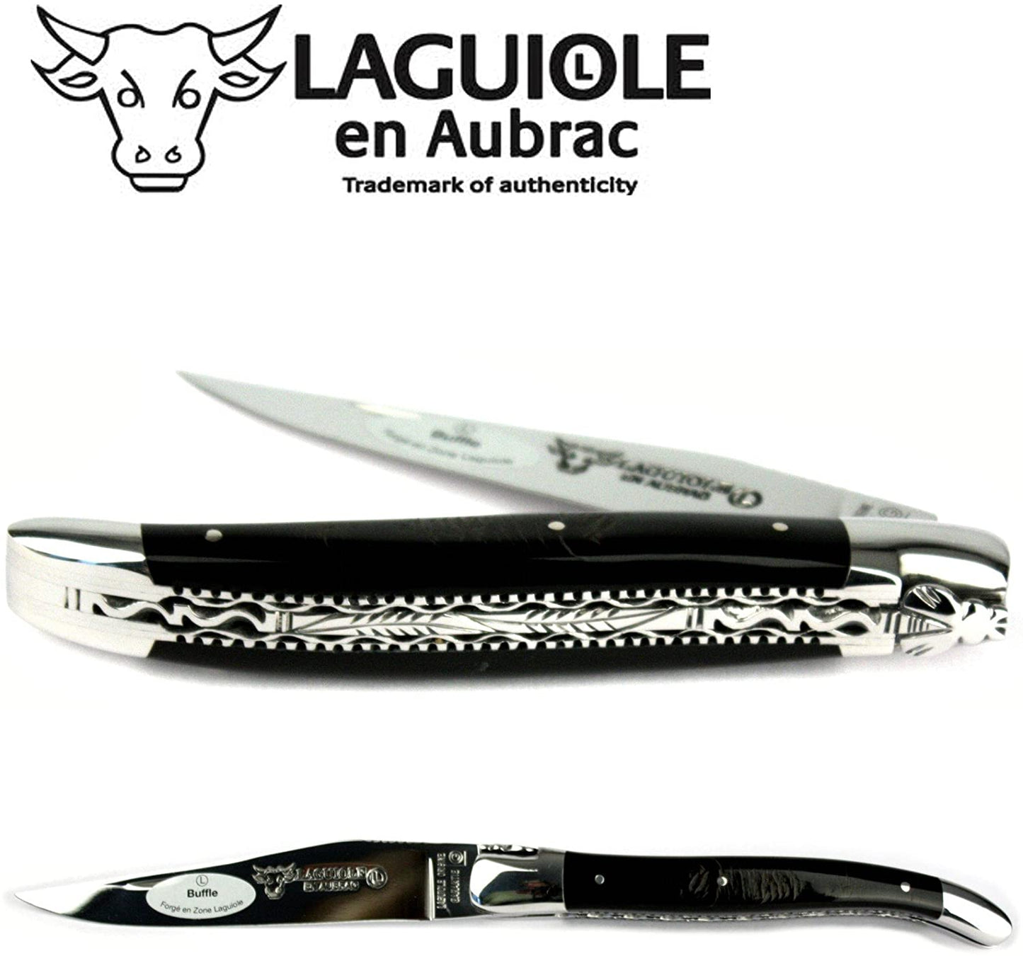 Laguiole en Aubrac Handcrafted Double Plated Multipurpose Knife, Buffalo Crust Handle, 4.75 inches - LaguioleEnAubracShop