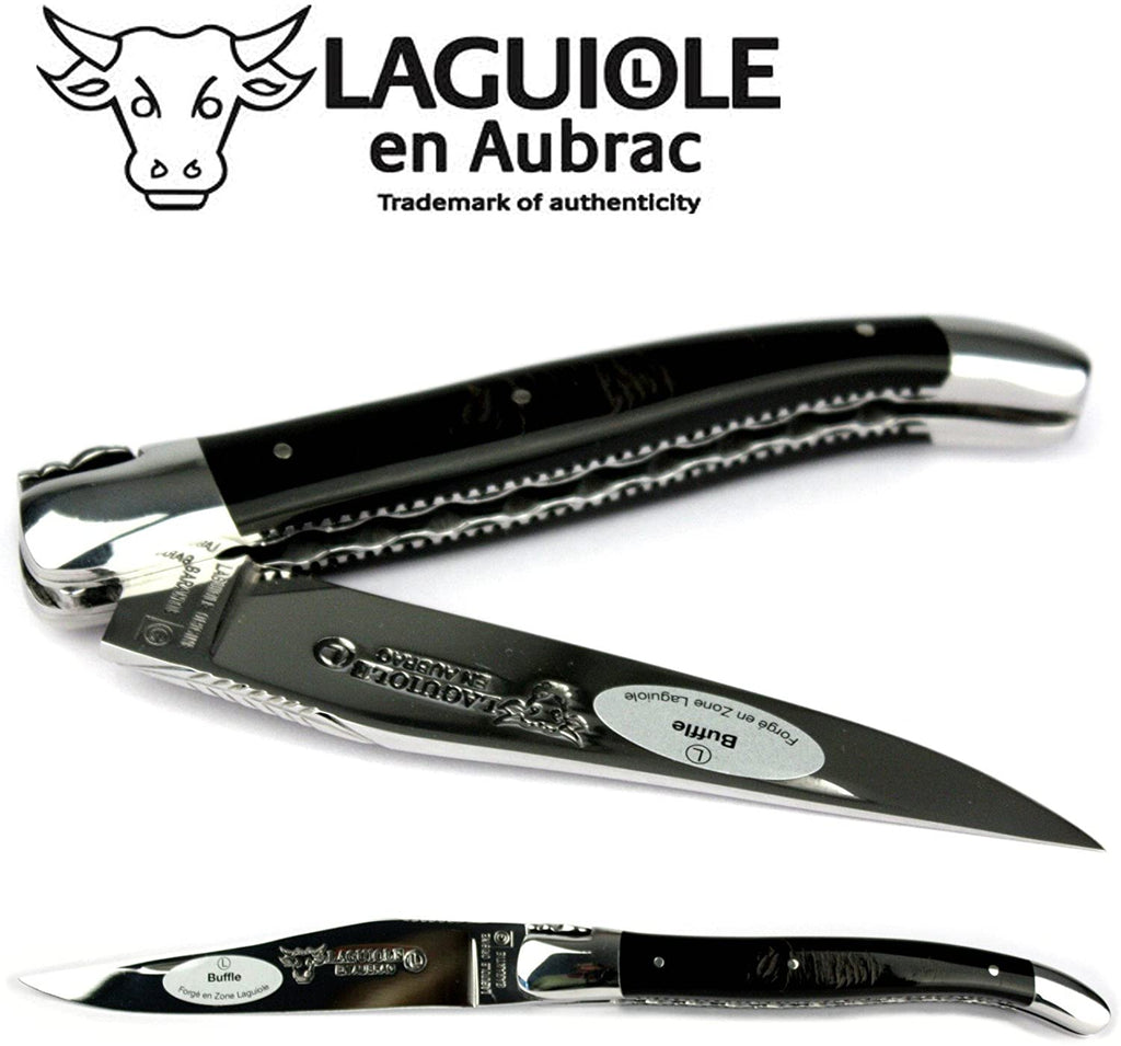 Laguiole en Aubrac Handcrafted Double Plated Multipurpose Knife, Buffalo Horn Handle, 4.75 inches - LaguioleEnAubracShop
