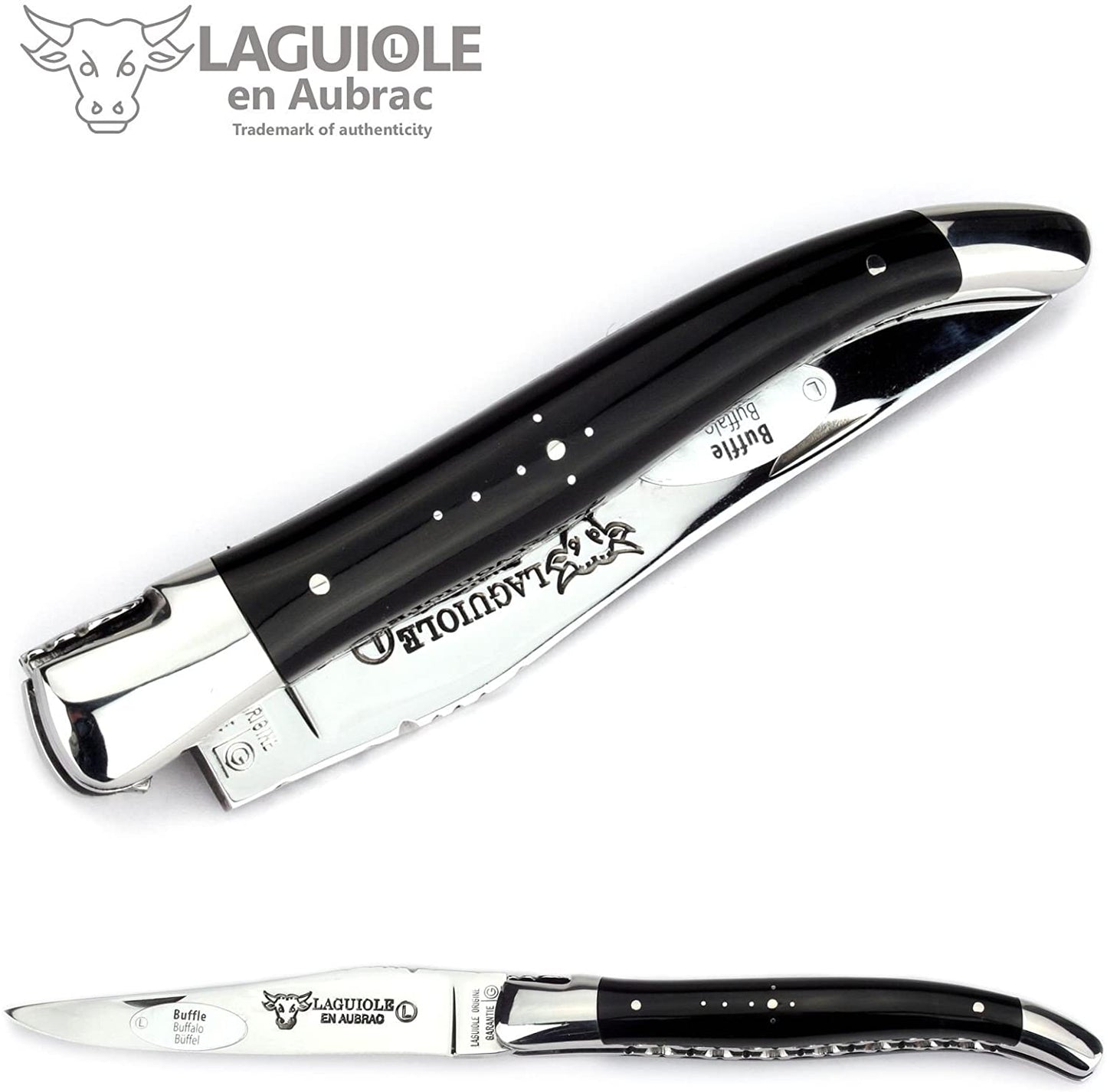 Laguiole en Aubrac Handcrafted Double Plated Multipurpose Knife, Buffalo Horn Handle, 4.75 inches - LaguioleEnAubracShop
