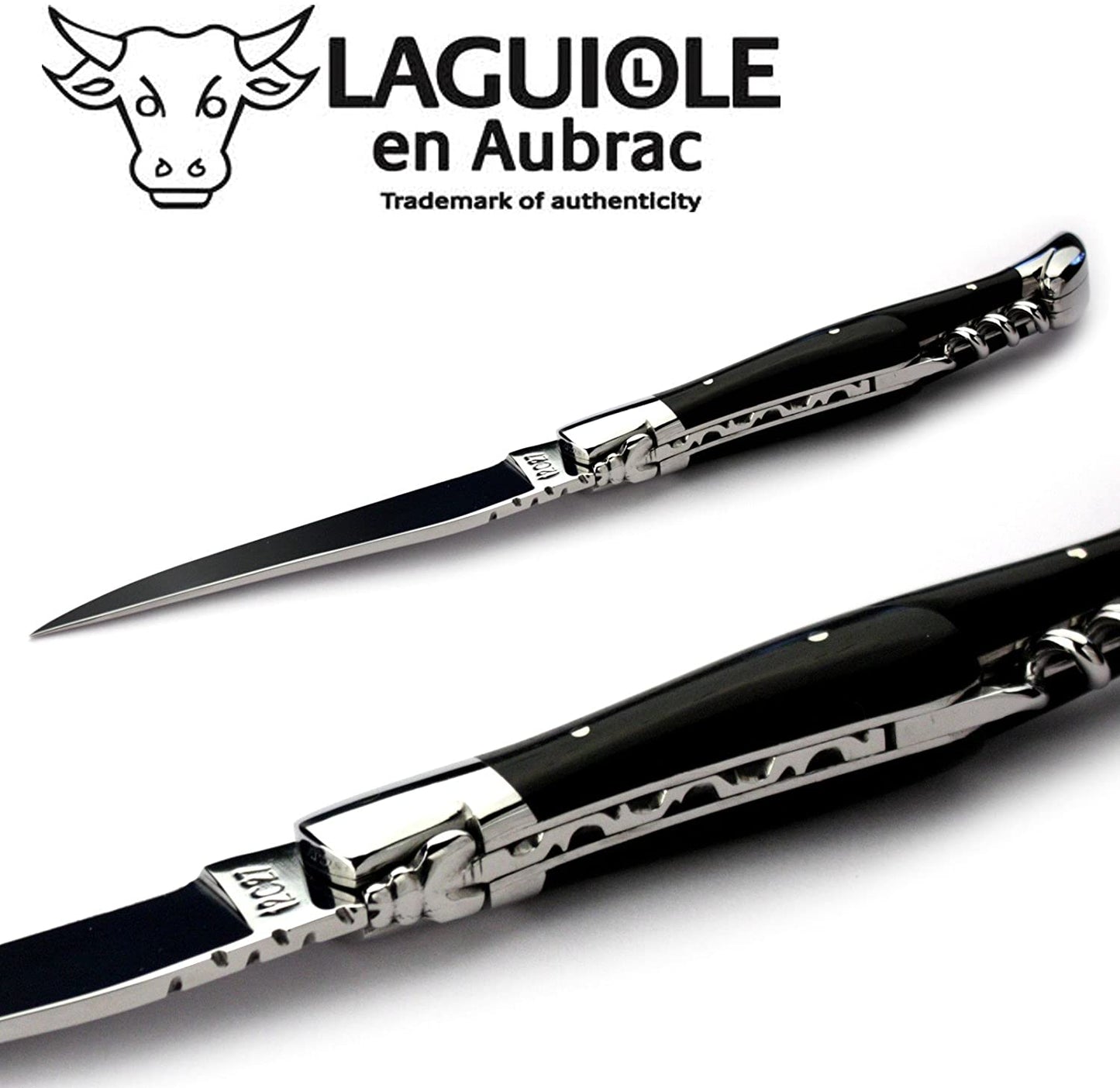 Laguiole en Aubrac Handcrafted Plated Multipurpose Knife with Corkscrew, Ebony Handle, 4.75 inches - LaguioleEnAubracShop