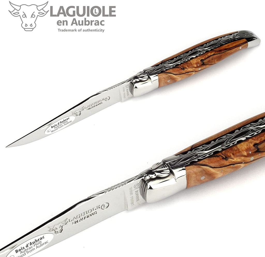 Laguiole en Aubrac Handcrafted Double Plated Multipurpose Knife with Shiny Bolsters, Aubrac Beech Wood Handle, 4.75 inches - LaguioleEnAubracShop