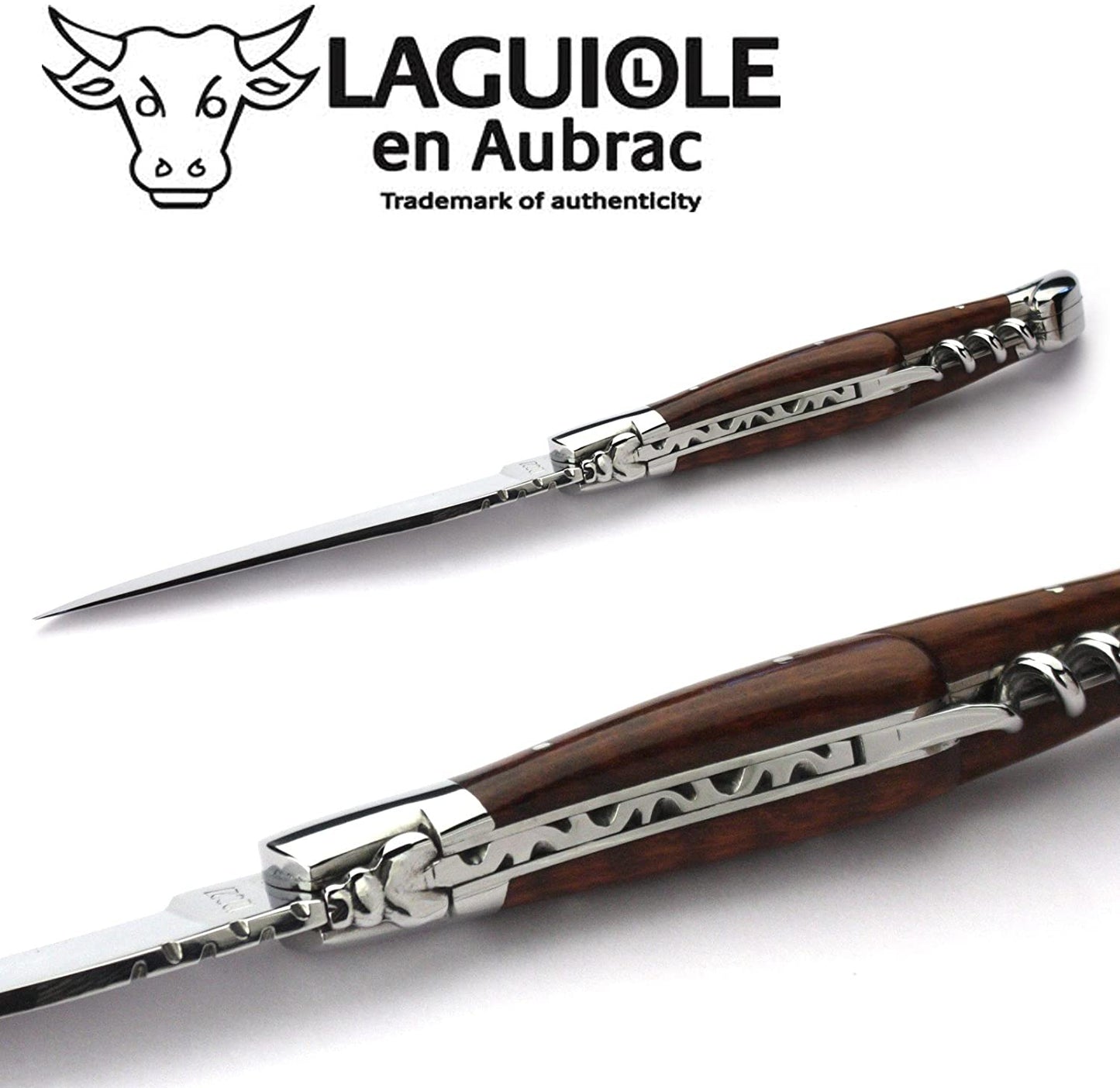 Laguiole en Aubrac Handcrafted Plated Multipurpose Knife with Corkscrew, Amourette / Snakewood Handle, 4.75 inches - LaguioleEnAubracShop