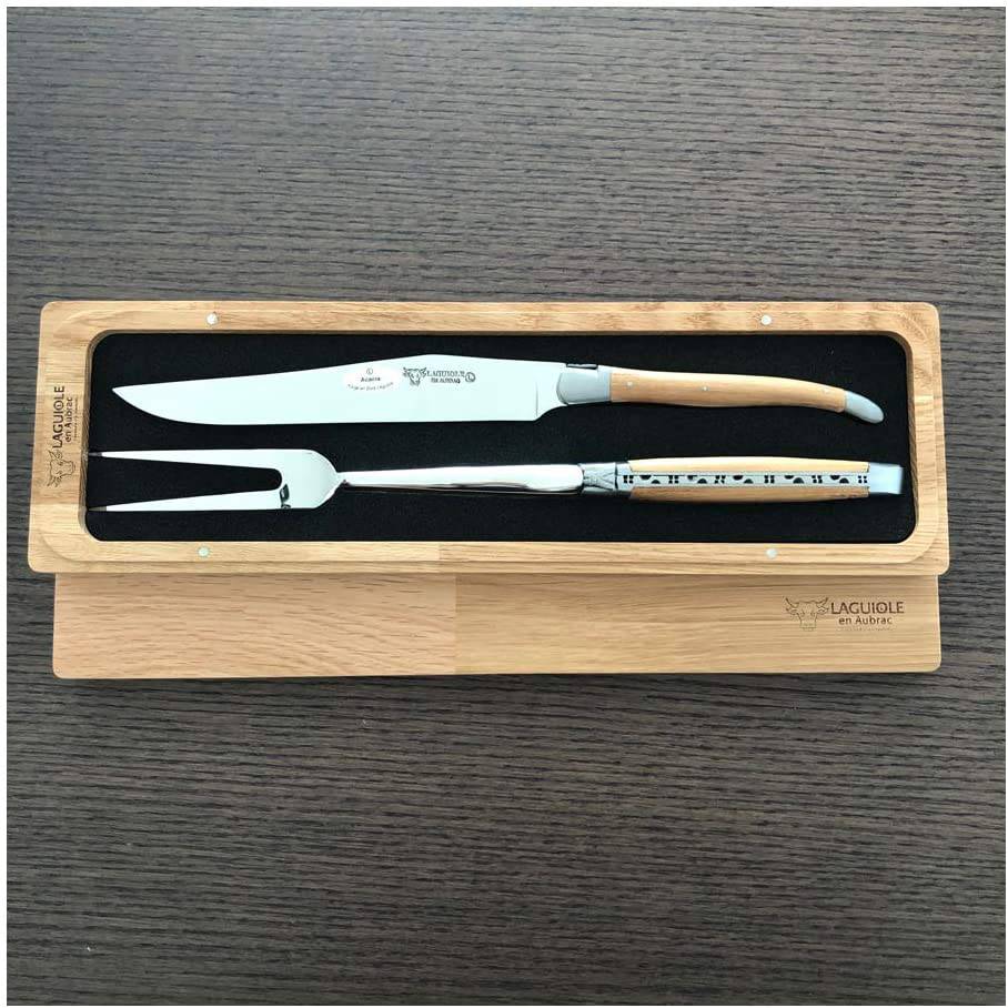 Laguiole en Aubrac Handcrafted Carving Set with Acacia Wood Handle - LaguioleEnAubracShop