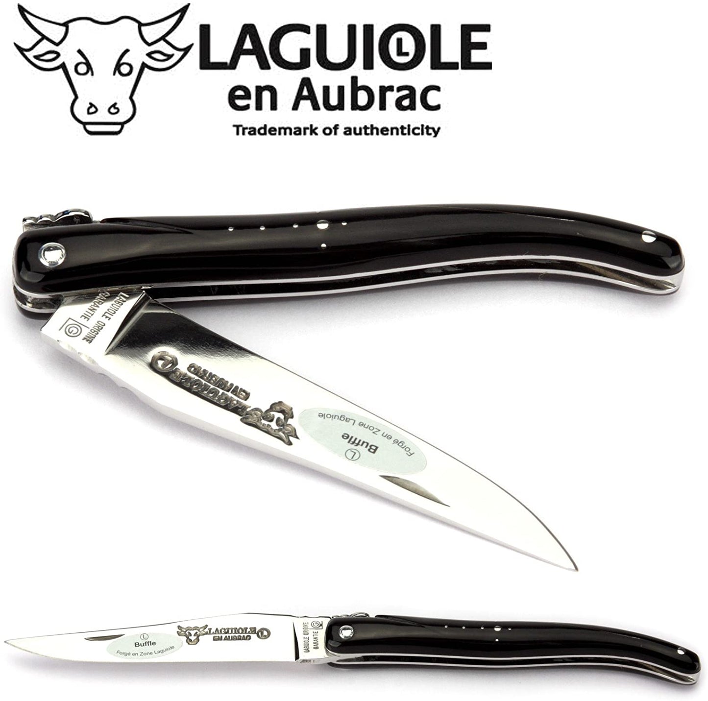 Laguiole en Aubrac Handcrafted Plated Multipurpose Knife, Full Buffalo Horn Handle, 4.75 inches - LaguioleEnAubracShop