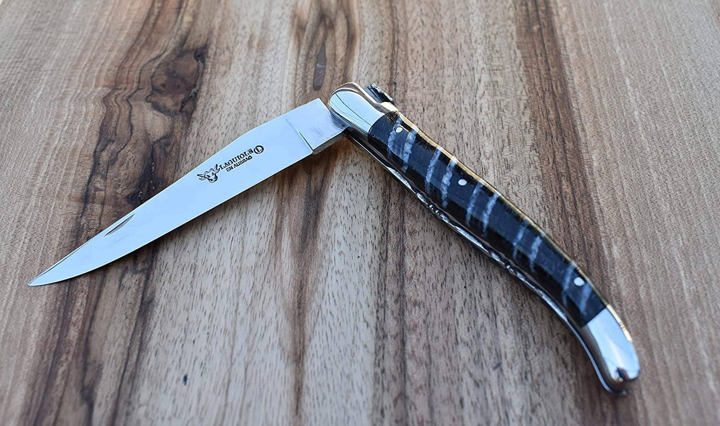 Laguiole en Aubrac Handcrafted Double Plated Multipurpose Knife with Blue Mollar Handle, 4.75-inches - LaguioleEnAubracShop