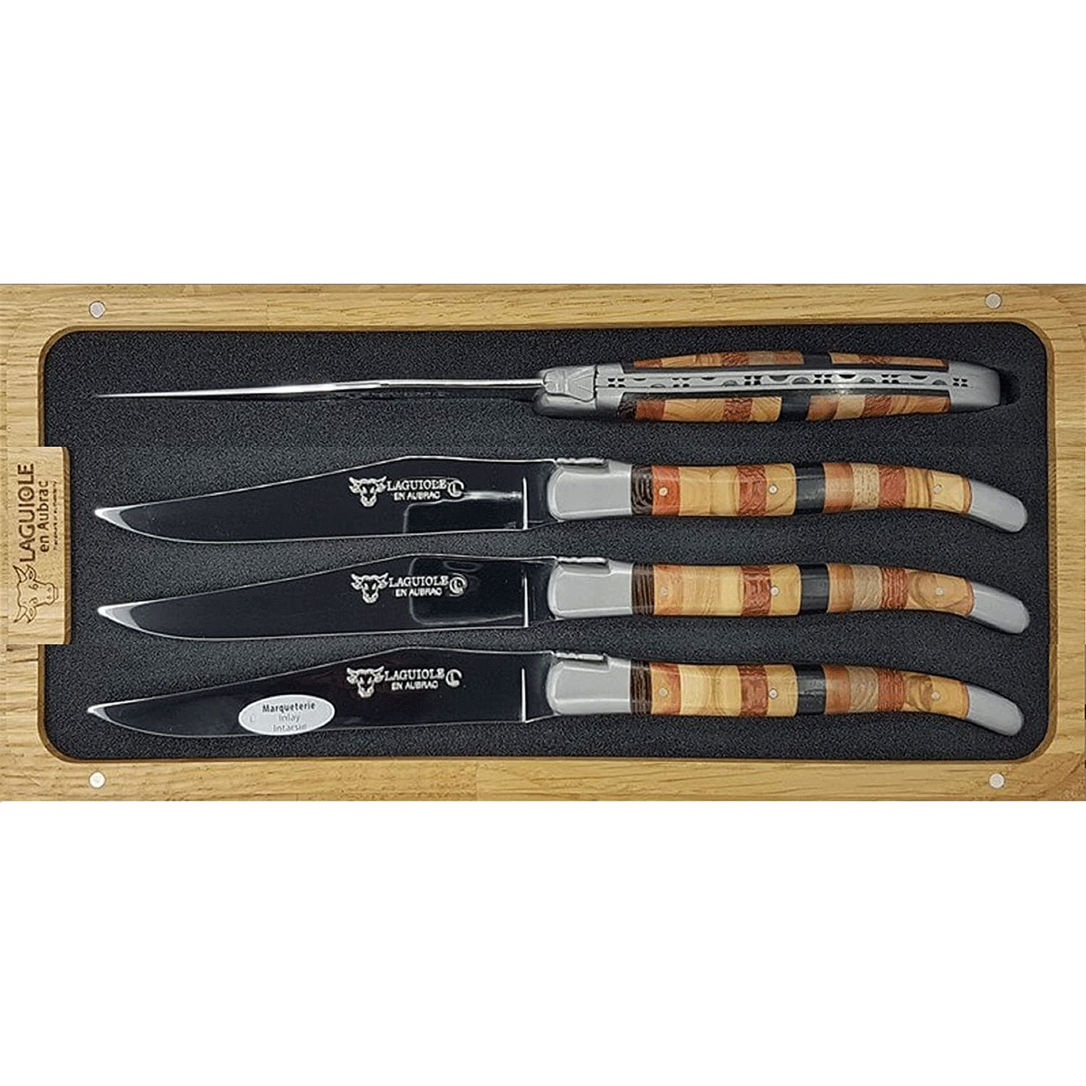 Laguiole en Aubrac Handcrafted Plated 4Piece Steak Knife Set with Woo