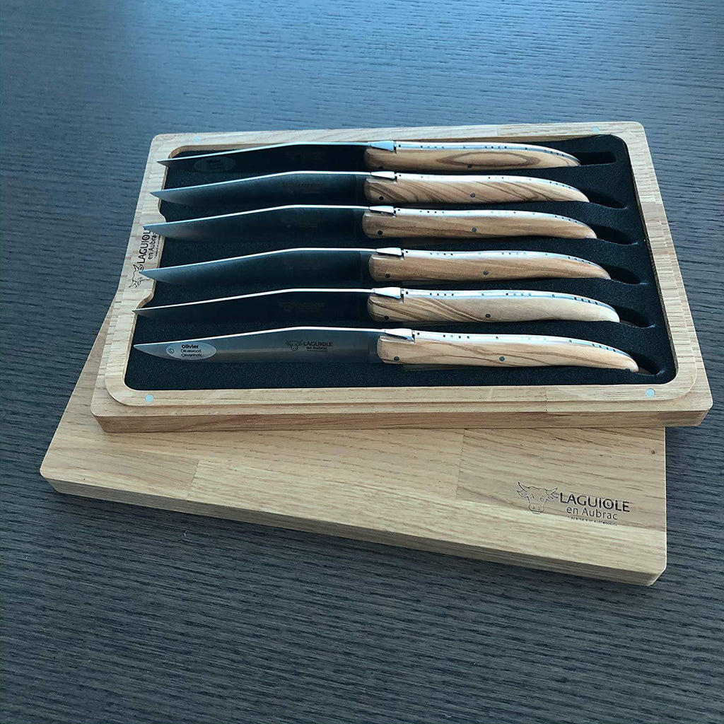 Laguiole en Aubrac Handcrafted 6-Piece Steak Knife Set with Olivewood Handles - LaguioleEnAubracShop