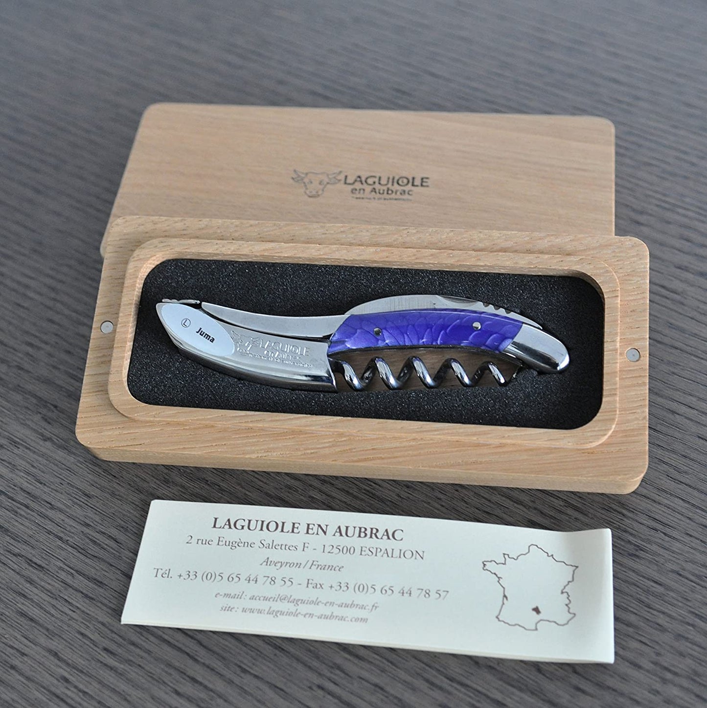Laguiole en Aubrac Sommelier Waiter's Corkscrew with Juma Lilas Handle - LaguioleEnAubracShop