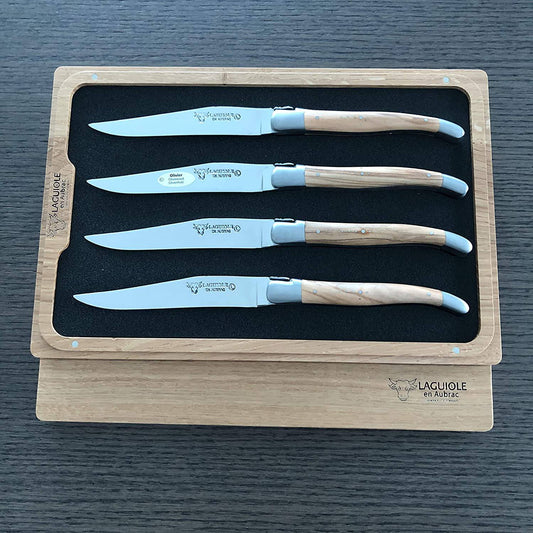 Laguiole en Aubrac Handcrafted Plated 4-Piece Steak Knife Set with Olivewood Handles - LaguioleEnAubracShop