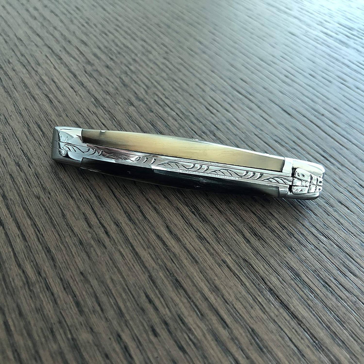 Laguiole en Aubrac Handcrafted Plated Multipurpose Knife with Shiny Bolsters, Solid Horn Handle, 3.5 inches - LaguioleEnAubracShop