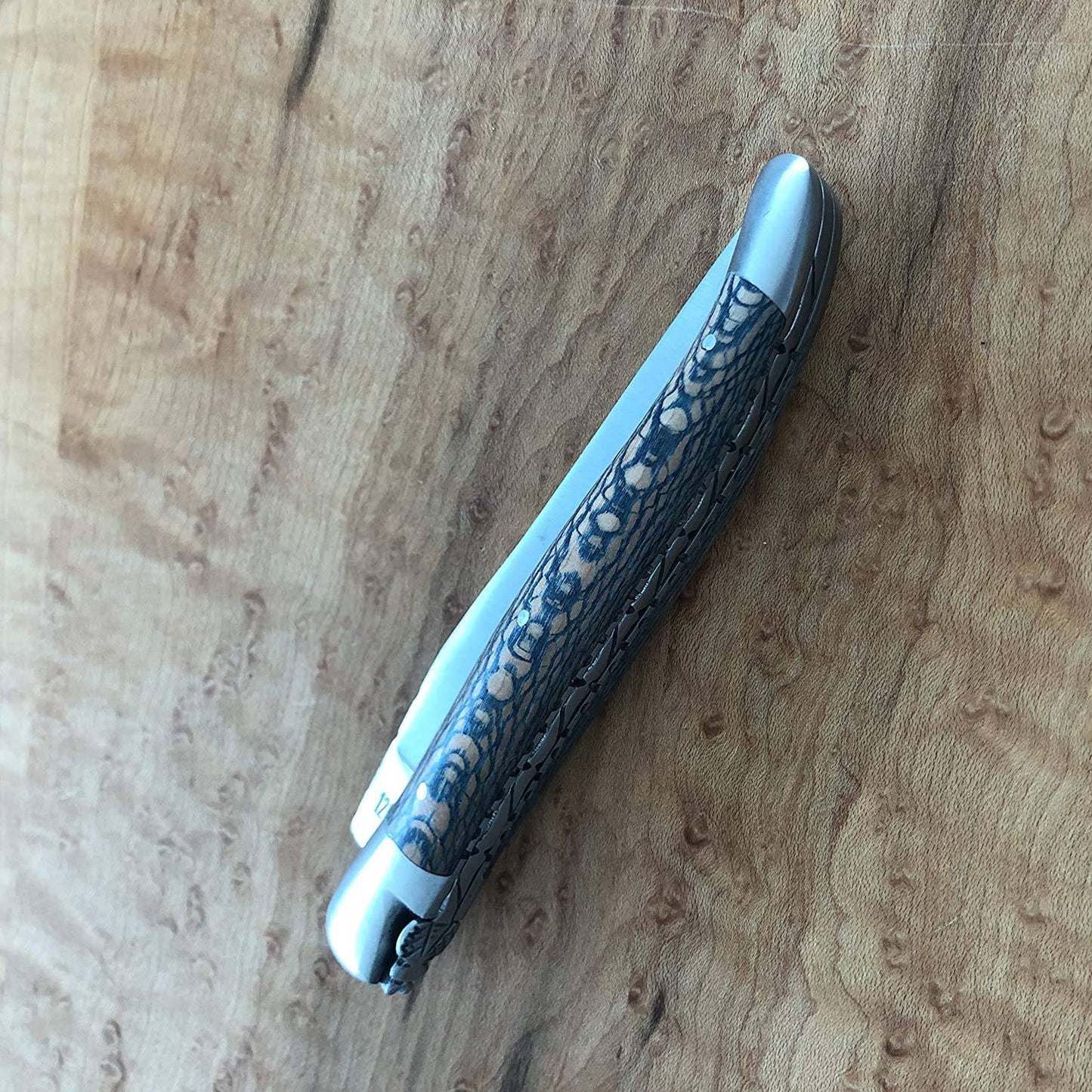 Laguiole en Aubrac Handcrafted Doble Plated Multipurpose Knife with Matte Bolsters, Sycamore Wood Handle, 4.75 inches - LaguioleEnAubracShop