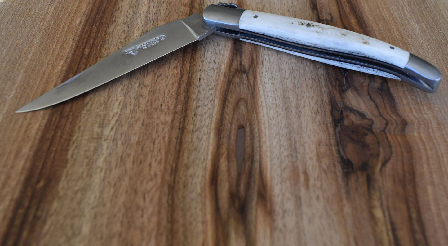 Laguiole en Aubrac Handcrafted Plated Multipurpose Knife, Sheep Crust Handle, 4.75 inches - LaguioleEnAubracShop