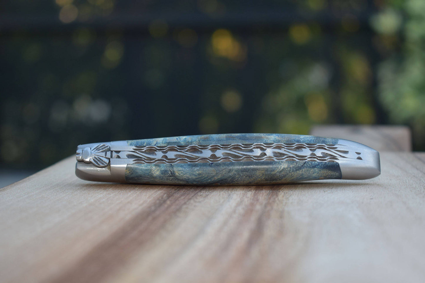 Laguiole en Aubrac Brushed Handcrafted Luxury Double Plated Multipurpose Knife with Buckeye Blue Handle, 4.75-inches - LaguioleEnAubracShop