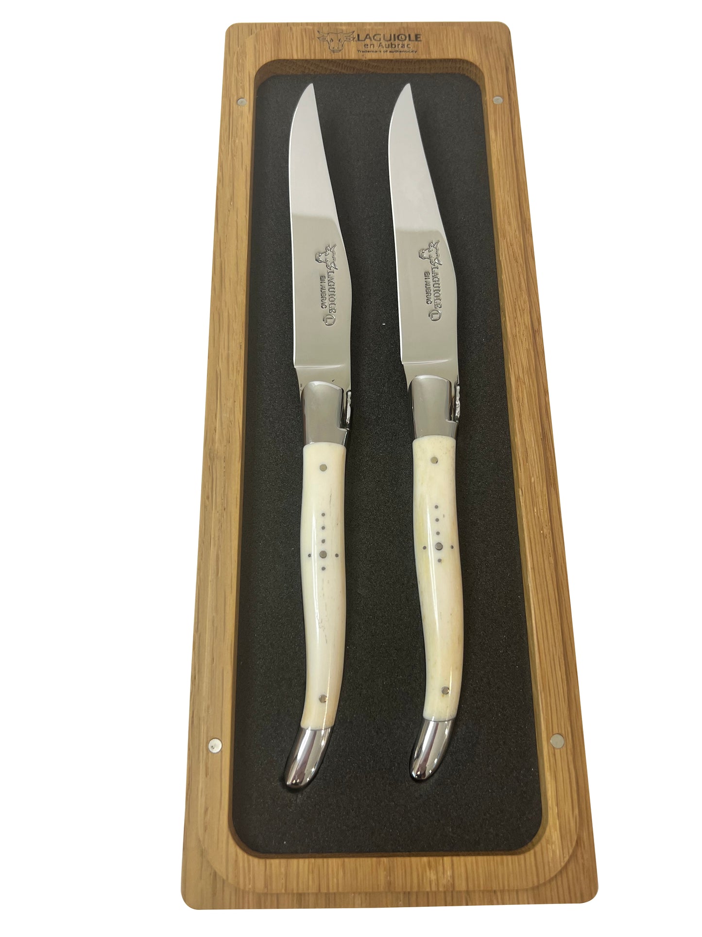 Laguiole en Aubrac Handcrafted Plated 2-Piece Steak Knife Set with Zebu Bone Handles - LaguioleEnAubracShop