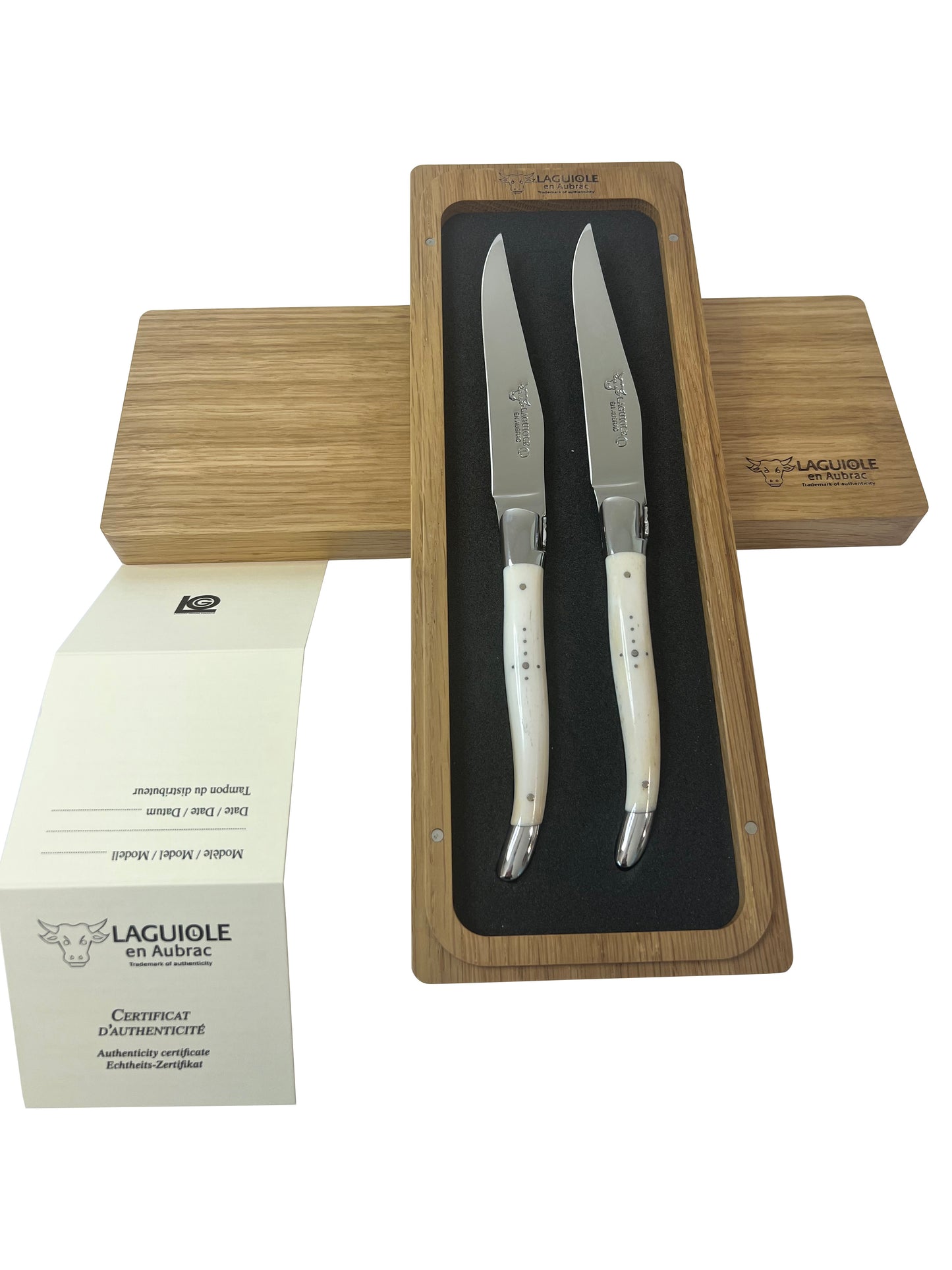 Laguiole en Aubrac Handcrafted Plated 2-Piece Steak Knife Set with Zebu Bone Handles - LaguioleEnAubracShop