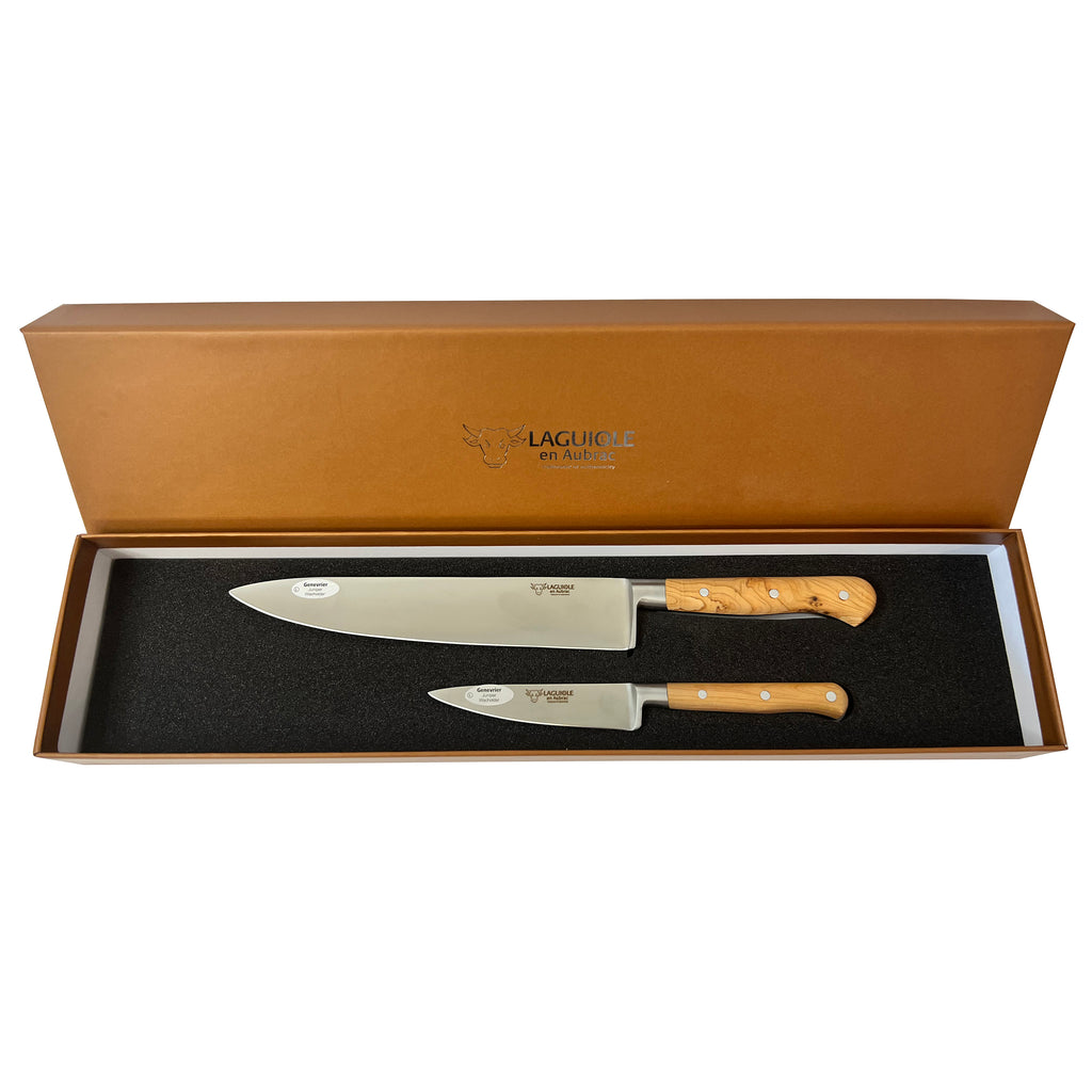 Laguiole en Aubrac Professional Stainless Fully Forged Steel Starter 2-Piece Premium Kitchen Knife Set With Juniper Handles - LaguioleEnAubracShop