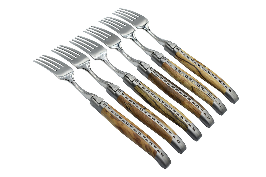 Laguiole en Aubrac Handcrafted Plated 6-Piece Fork Set with Aubrac Wood Handles - LaguioleEnAubracShop