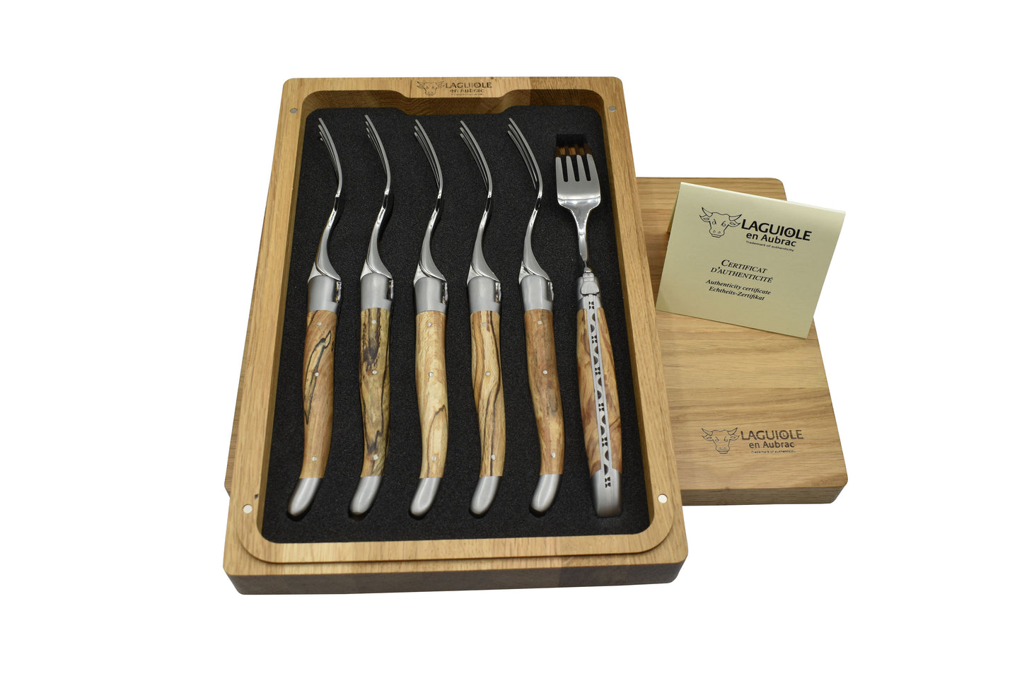 Laguiole en Aubrac Handcrafted Plated 6-Piece Fork Set with Aubrac Wood Handles - LaguioleEnAubracShop