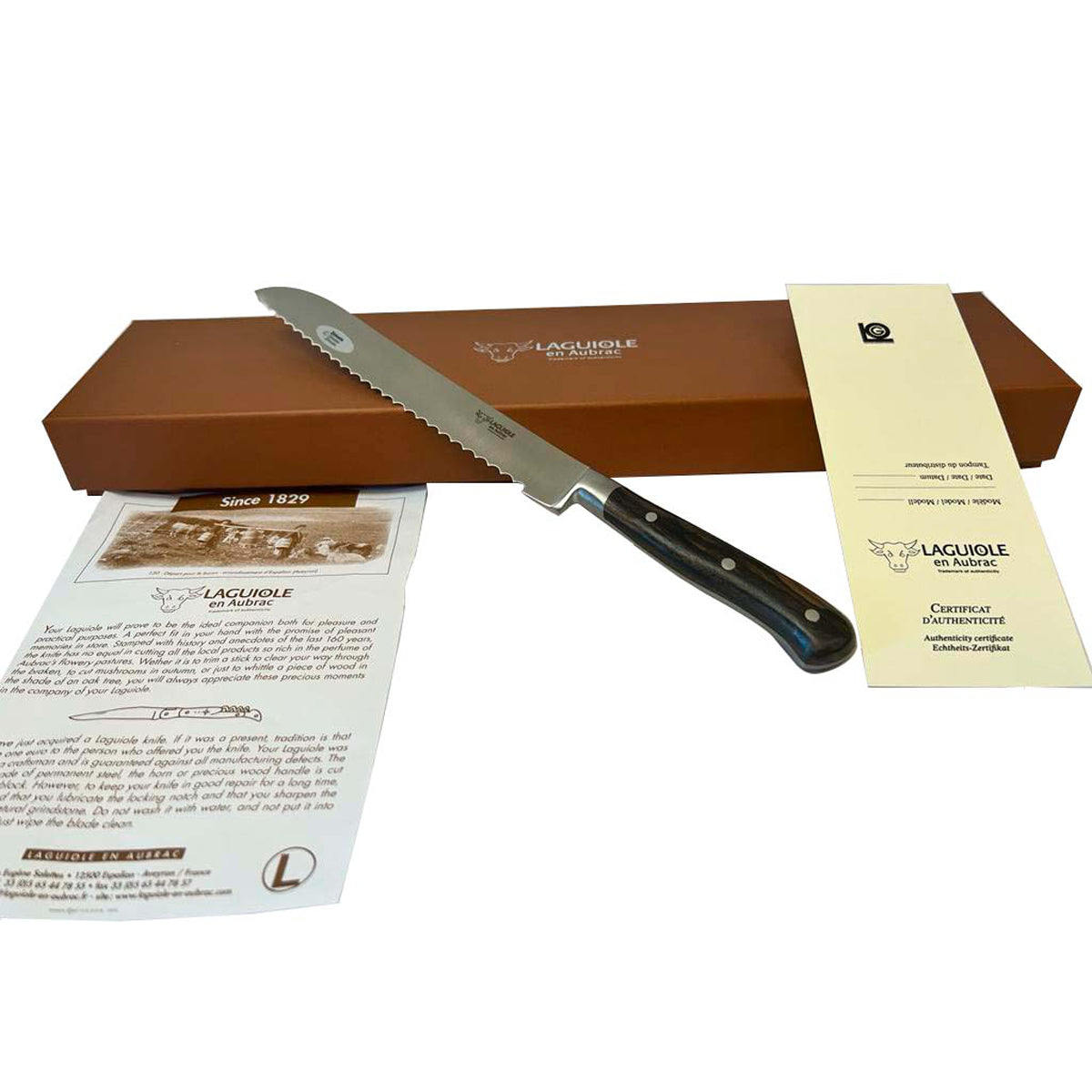 Laguiole en Aubrac Fully Forged Steel Bread Knife With Ziricote Handle, 8-Inches - LaguioleEnAubracShop