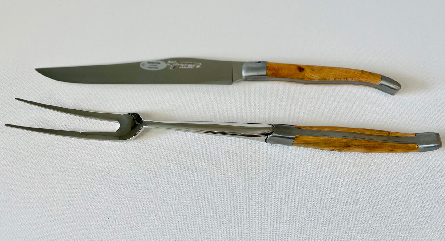 Laguiole en Aubrac Luxury 28-Piece Handcrafted Flatware Set, Juniper Wood Handles - LaguioleEnAubracShop