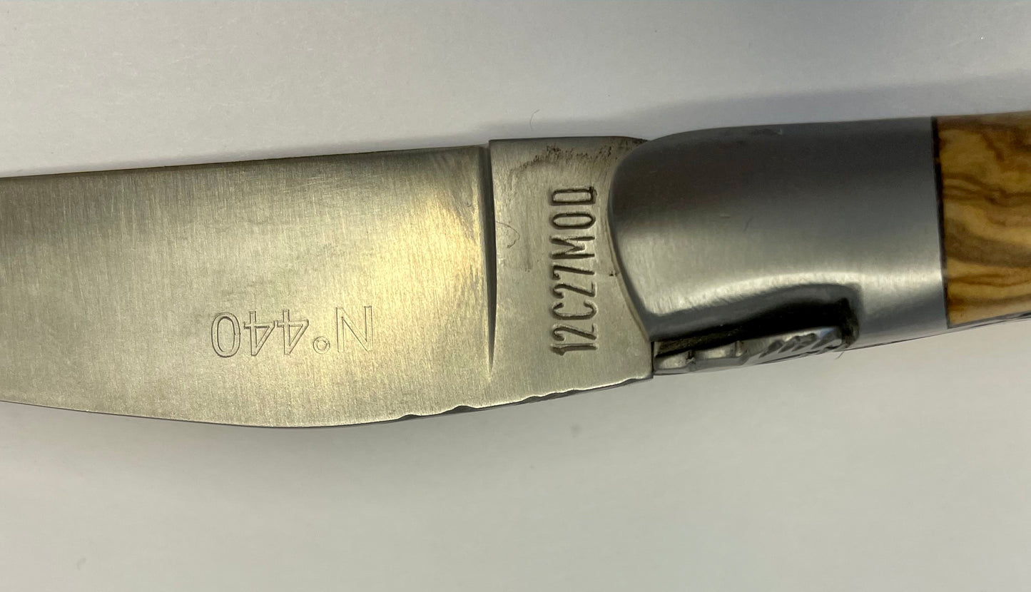 Laguiole en Aubrac Handcrafted Limited Edition Plated Multipurpose Knife with Burl Olivewood Handle, Stainless Steel Matte Bolsters, 4.75-Inches - LaguioleEnAubracShop