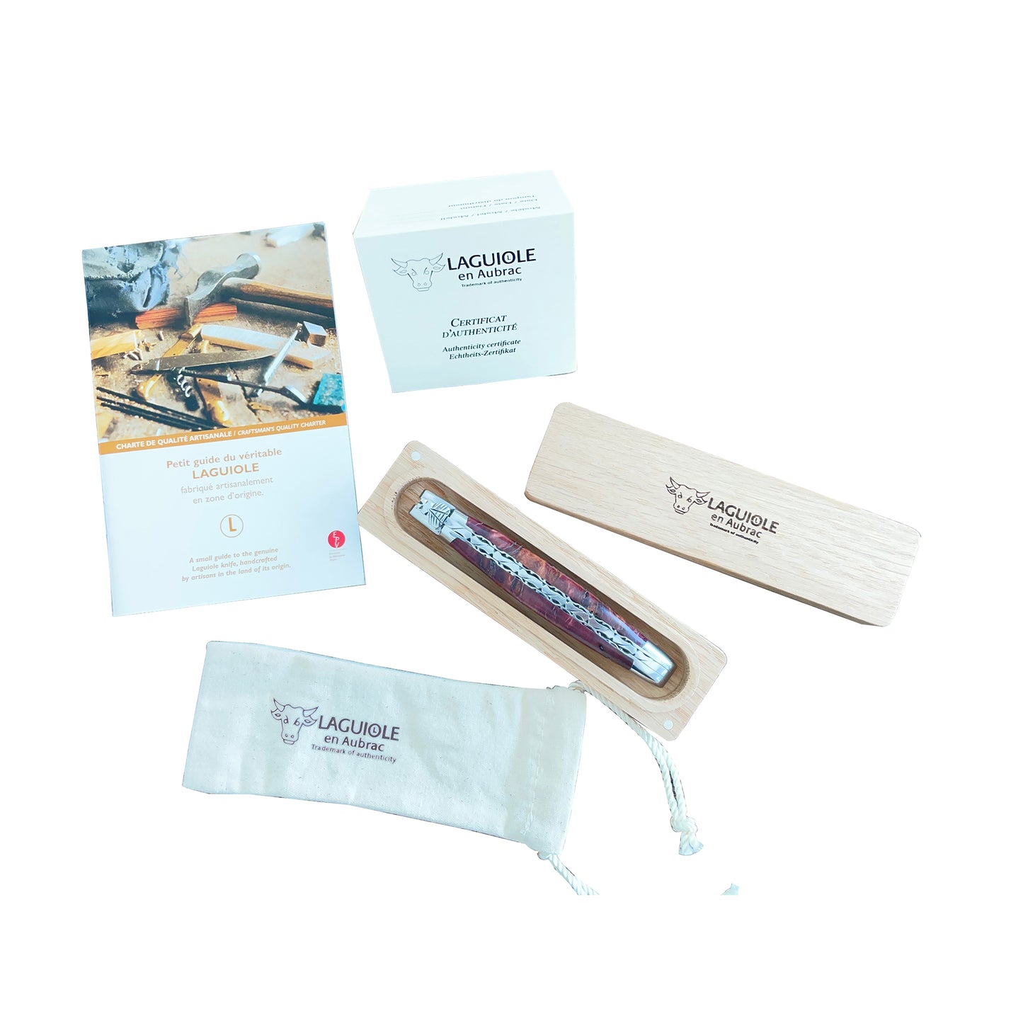 Laguiole en Aubrac Handcrafted Double Plated Multipurpose Knife with Stabilized Purple Poplar Burl, 4.75-Inches - LaguioleEnAubracShop